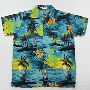 VHO Hawaiian Shirt Mens Large Blue Tropical Beach Aloha Button Up India